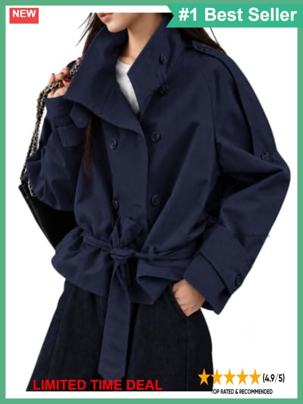 Oversized Cropped Trench Coat Double Breasted Belted Jacket